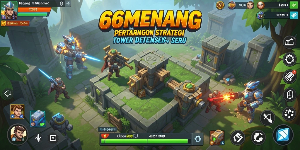 Tampilan gameplay 66MENANG dengan menara pertahanan yang strategis.
