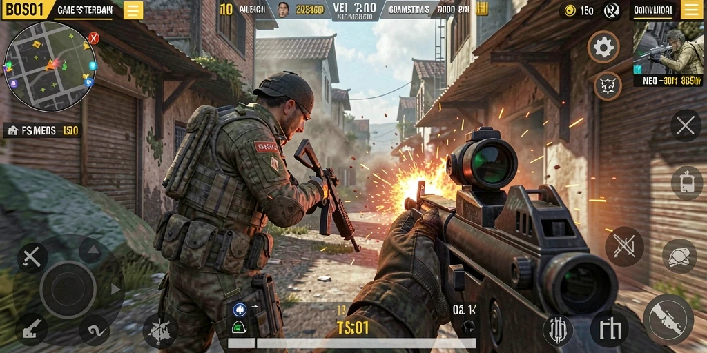 Tampilan gameplay BOS01 yang intens dan mendebarkan saat bertempur.