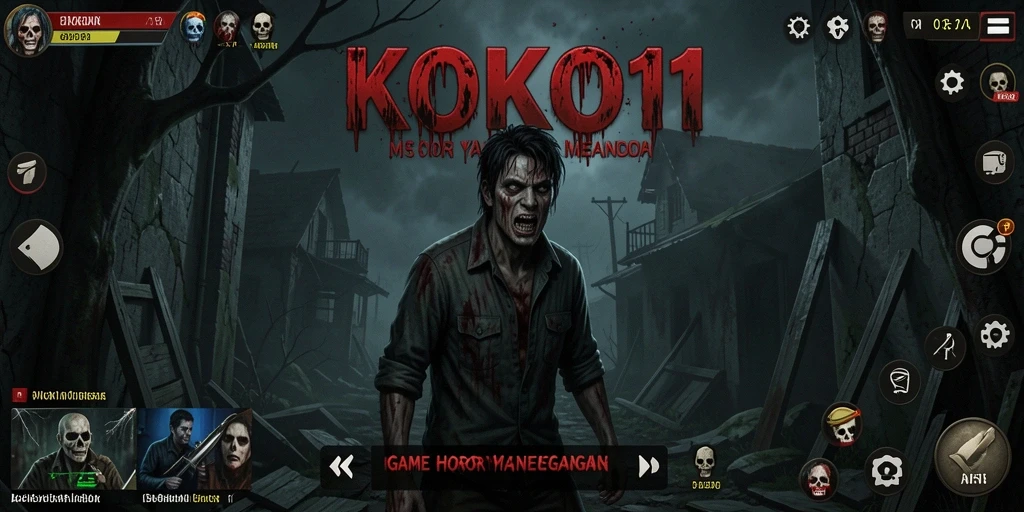 Tampilan gameplay menakutkan di KOKO11 dengan suasana mencekam.