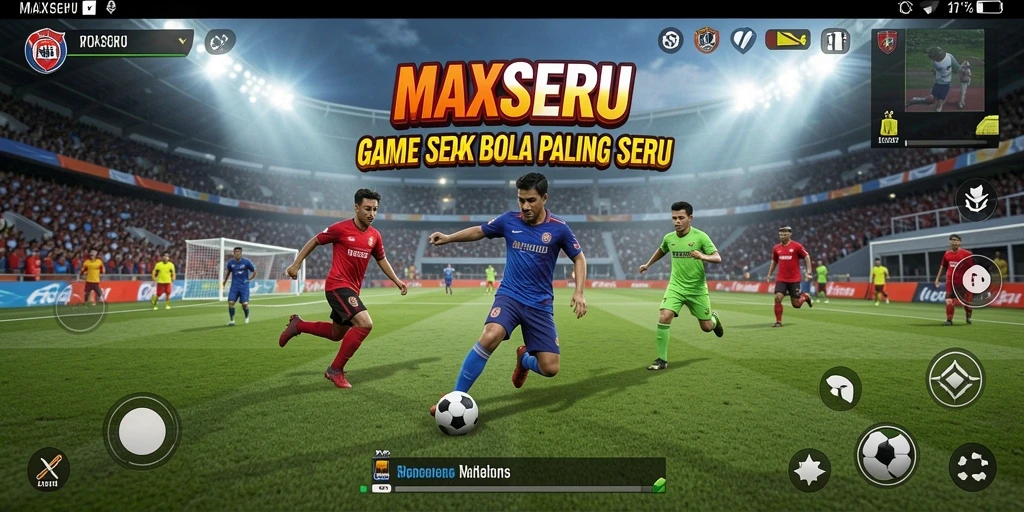 Screenshot gameplay MAXSERU dengan aksi seru pertandingan sepak bola.