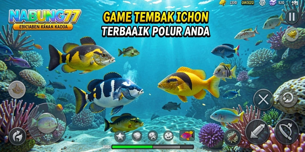Gameplay NABUNG77 dengan aksi menembak ikan yang seru.