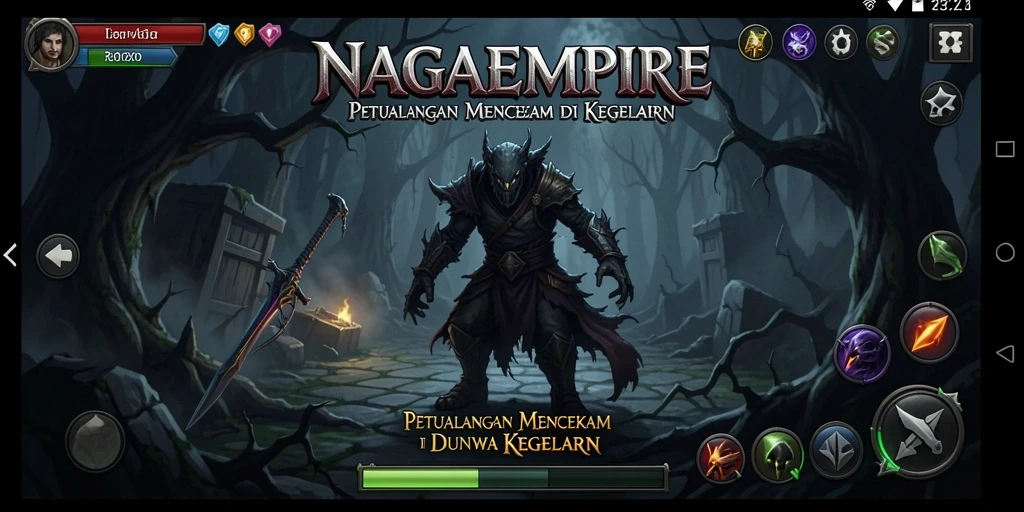 Screenshot gameplay NAGAEMPIRE dengan suasana horor yang mencekam.