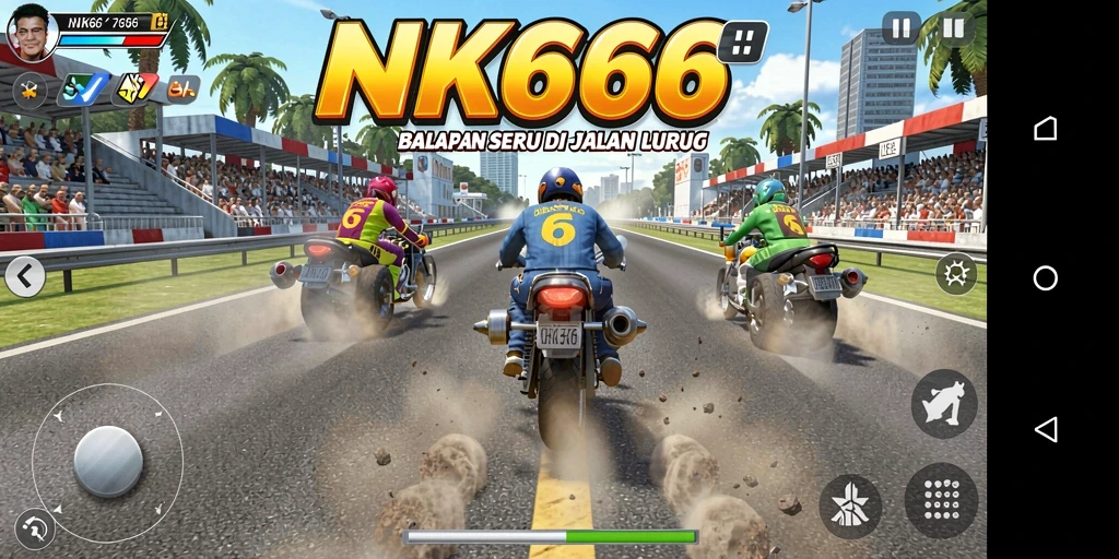 Tangkapan layar dari gameplay NK666 yang menunjukkan aksi balap mendebarkan.