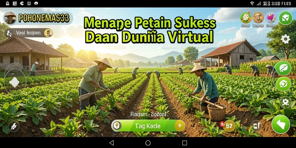 Tangkapan layar gameplay POHONEMAS33 menunjukkan keindahan lahan pertanian yang subur.