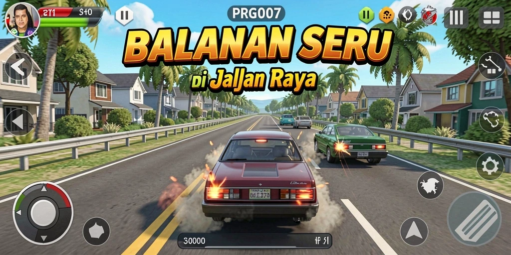 Screenshot PRG007 menampilkan aksi balapan seru di lintasan yang menegangkan.